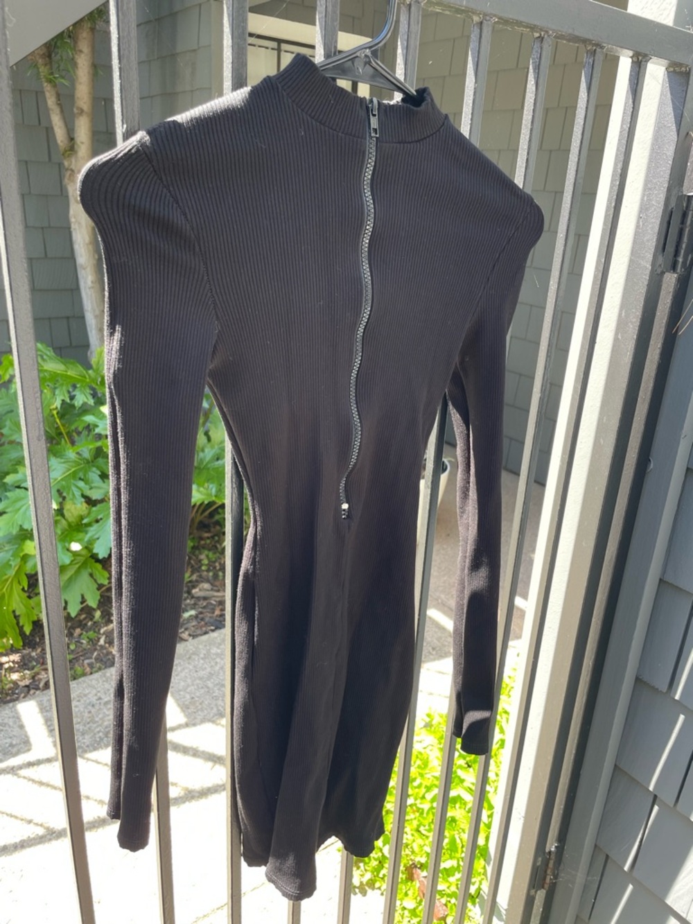 Fashion Nova Black Ribbed Zip-Front Bodycon Dress